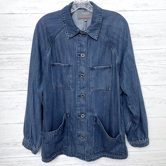NEW Torrid Women's Tencel Chore Jacket Barn Coat Lightweight Jean Jacket Large - Picture 10 of 10